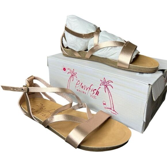 NEW Blowfish Malibu Kids Gorgeous-K Pearl Rose Gold Dyecut Sandals 4 - Picture 1 of 12